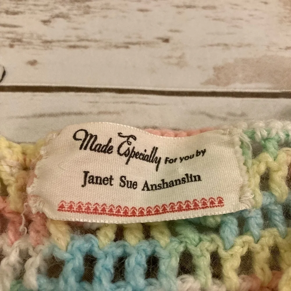 Vintage Handmade Crotchet Baby Pastel Rainbow Onesie 3-6 Months
